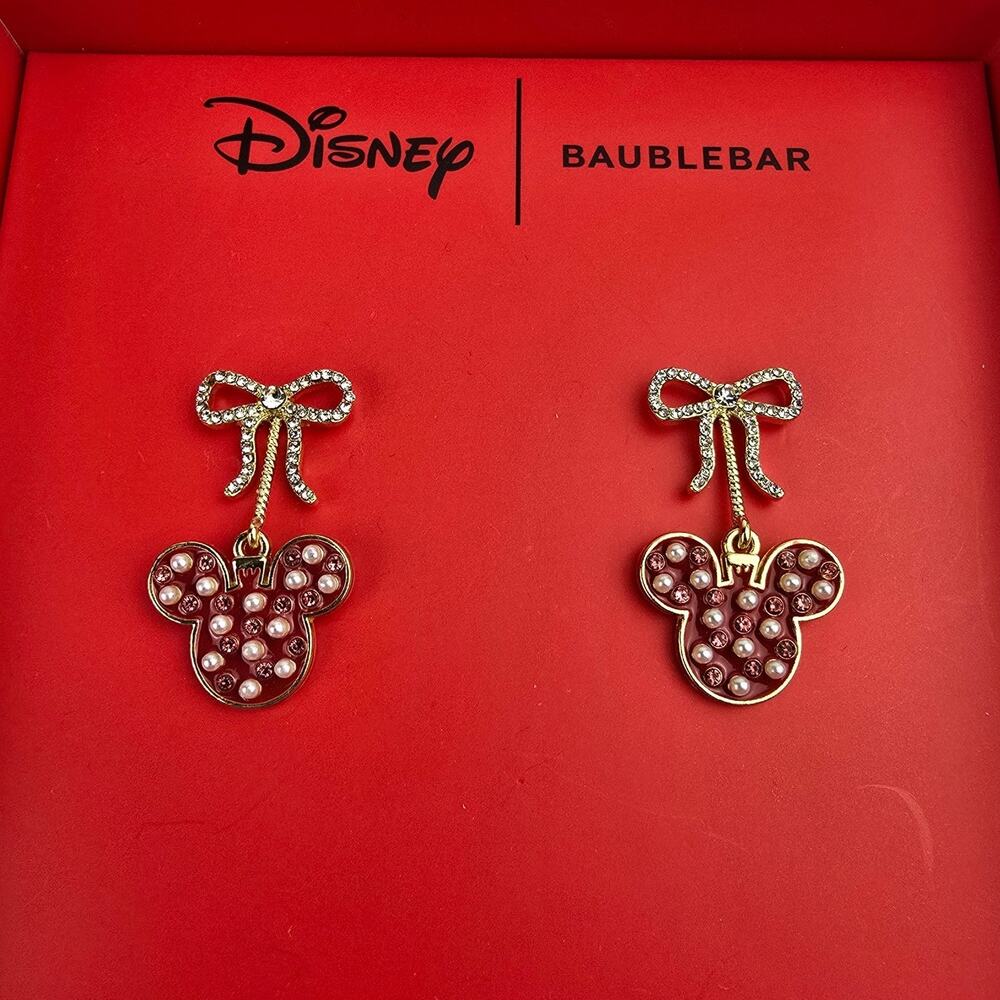Disney x BaubleBar Christmas Mickey Mouse Bow Ornament Dangle Earrings